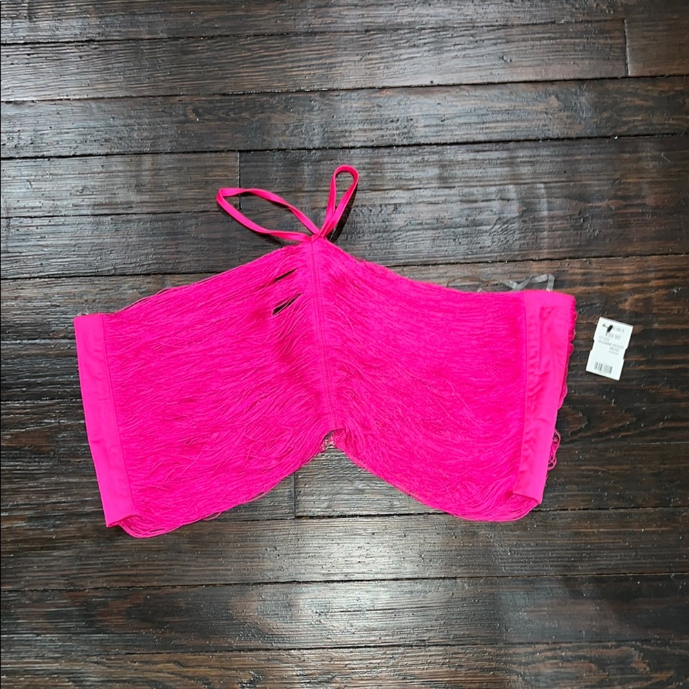 Bright Pink Fringe Crop Top